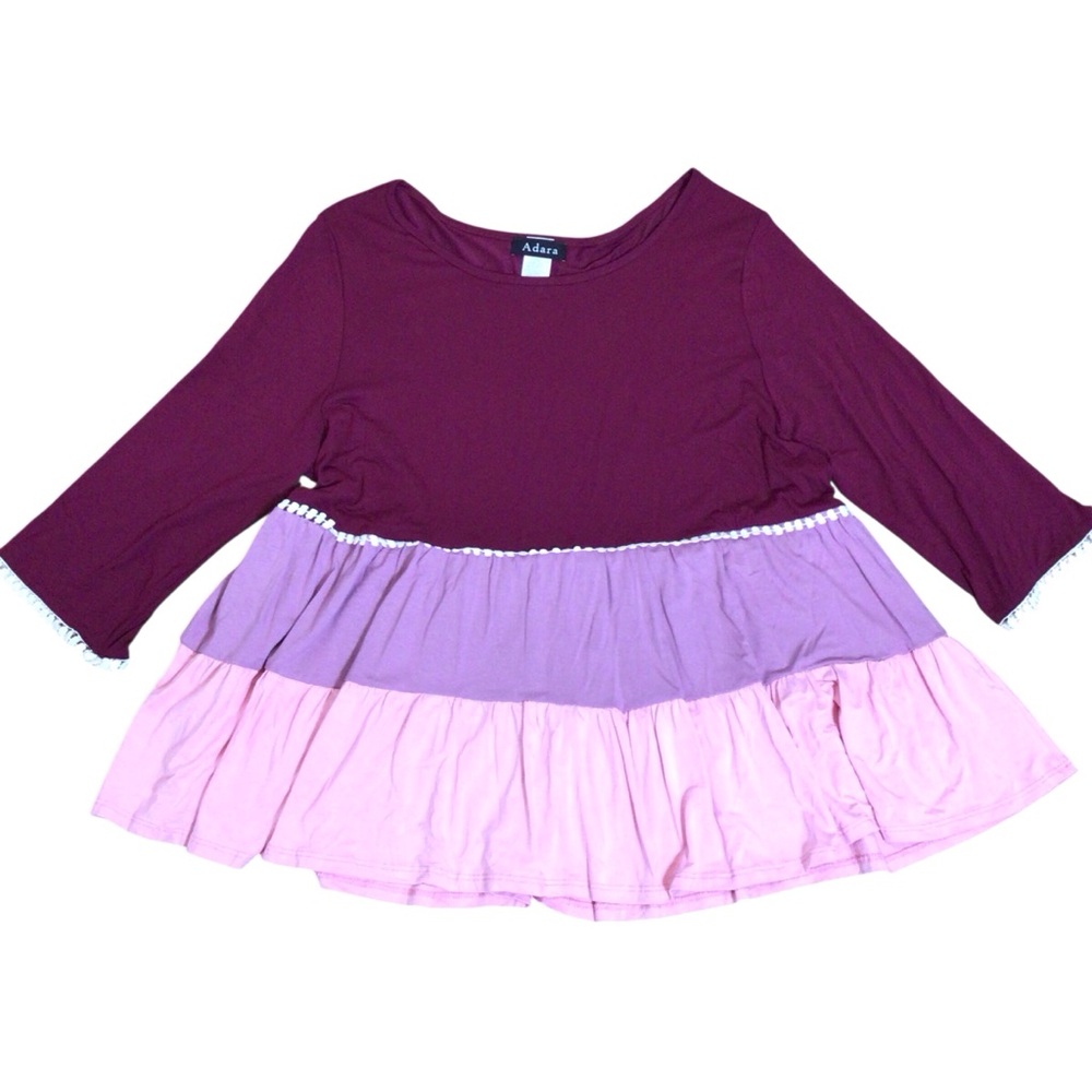 Adara 1X Babydoll Tunic Top Crochet Trim Boho Colorblock Rayon NWOT - Picture 6 of 7